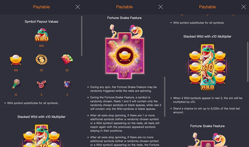 Fortune Snake paytable