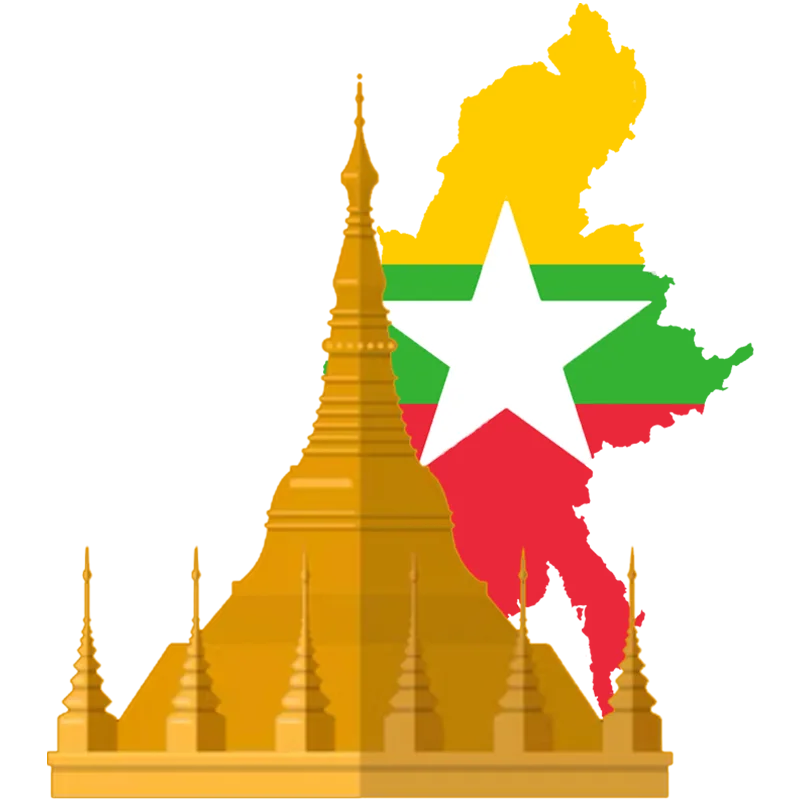 myanmar flag and pagoda yangon